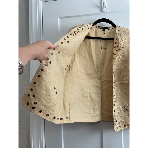 Linda Allard Ellen Tracy Tan Embroidered Studded Open Front Jacket Petite 4 - Picture 8 of 10